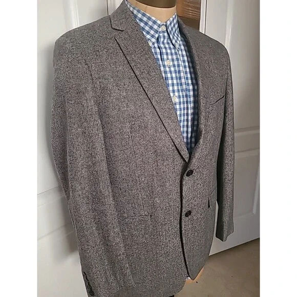 ADOLFO Lambswool TWEED Sport Coat Mens 44R Gray Herringbone Fleck Blazer Jacket - Picture 7 of 16
